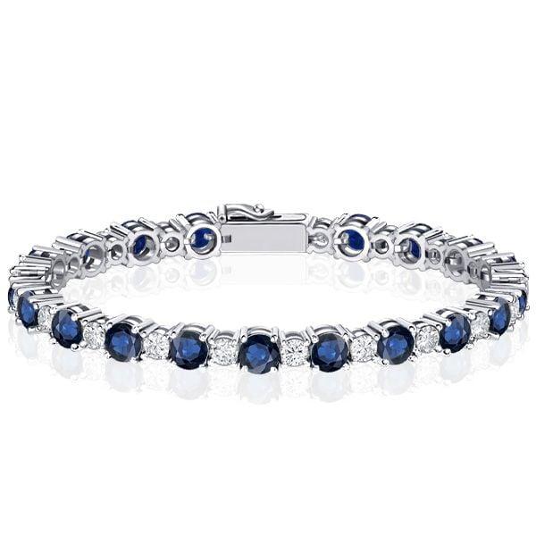 Women's Round Cut White and Blue Sapphire Tennis Bracelet in Sterling Silver