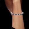 Women's Round Cut White and Blue Sapphire Tennis Bracelet in Sterling Silver