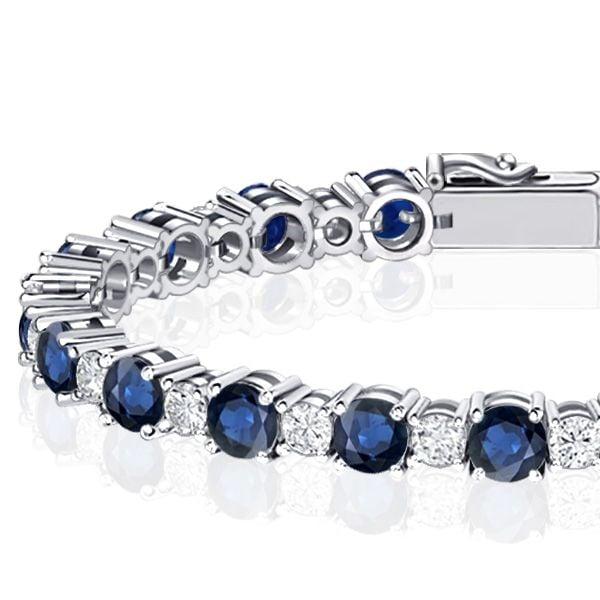 Women's Round Cut White and Blue Sapphire Tennis Bracelet in Sterling Silver