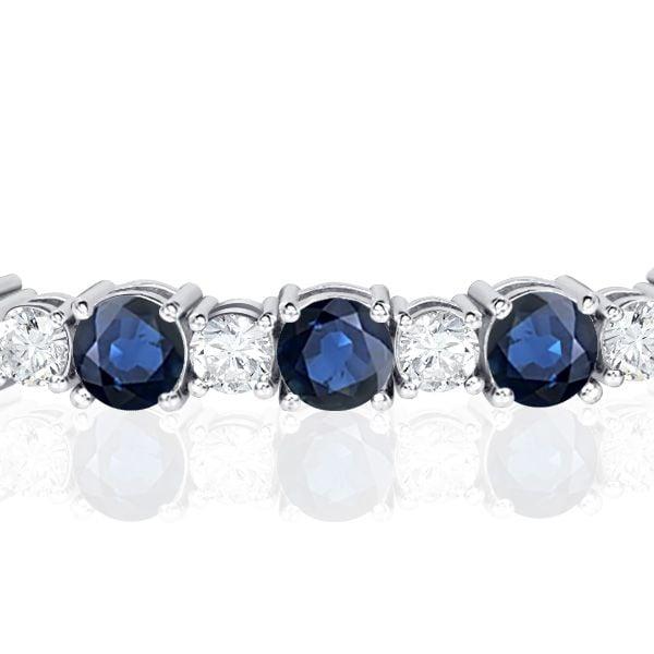 Women's Round Cut White and Blue Sapphire Tennis Bracelet in Sterling Silver