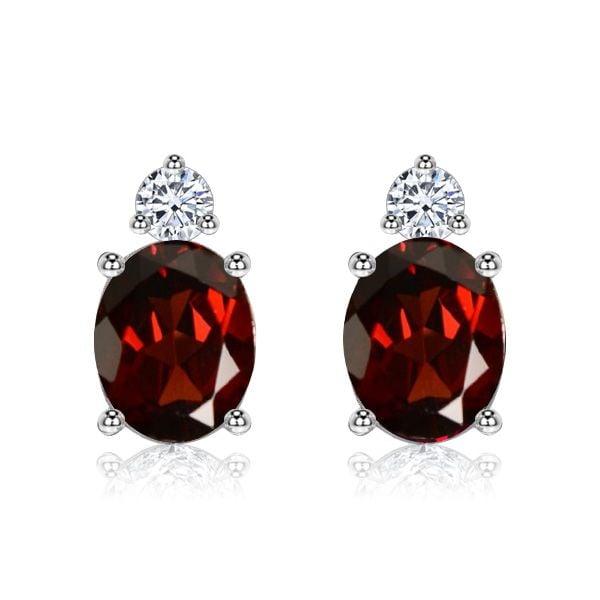 Oval Cut Garnet Stud Earrings in Sterling Silver (Rhodium Plated)