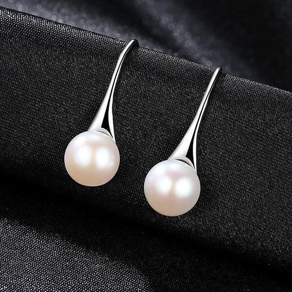 White Pearl Jewelry Set - 925 Sterling Silver Necklace & Earrings