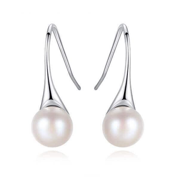 White Pearl Jewelry Set - 925 Sterling Silver Necklace & Earrings