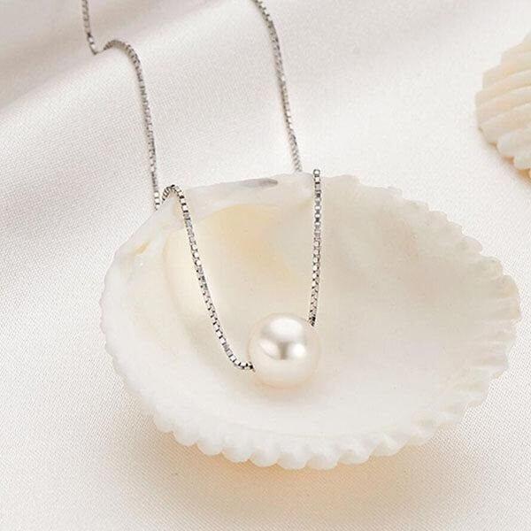 White Pearl Jewelry Set - 925 Sterling Silver Necklace & Earrings