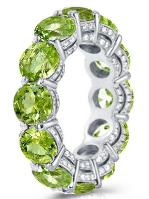 Peridot Eternity Wedding Band - 925 Sterling Silver, Round Cut, 7.95 CTW