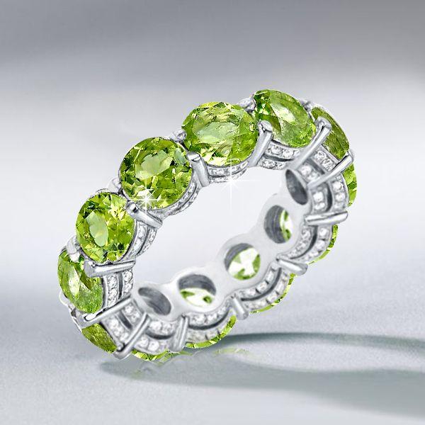 Peridot Eternity Wedding Band - 925 Sterling Silver, Round Cut, 7.95 CTW
