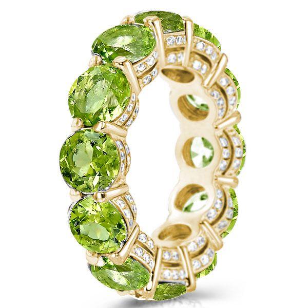 Peridot Eternity Wedding Band - 925 Sterling Silver, Round Cut, 7.95 CTW