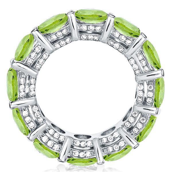 Peridot Eternity Wedding Band - 925 Sterling Silver, Round Cut, 7.95 CTW