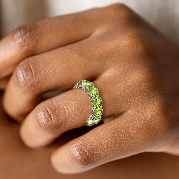 Peridot Eternity Wedding Band - 925 Sterling Silver, Round Cut, 7.95 CTW