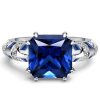 Princess Cut Blue Sapphire Engagement Ring in Rhodium-Plated Sterling Silver