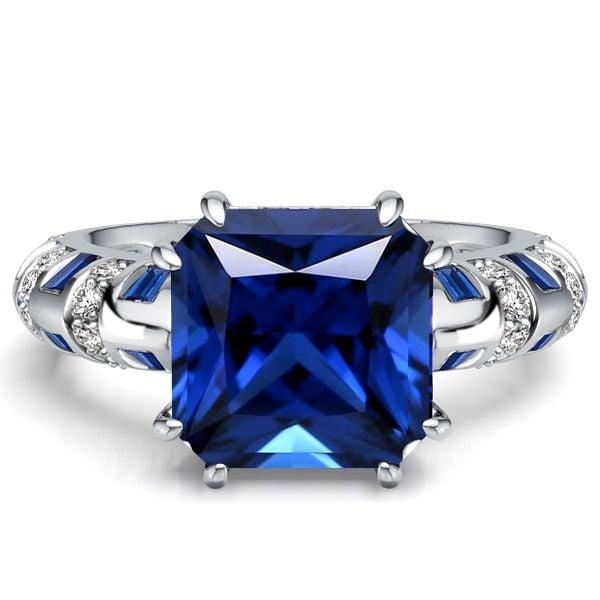 Princess Cut Blue Sapphire Engagement Ring in Rhodium-Plated Sterling Silver