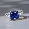 Princess Cut Blue Sapphire Engagement Ring in Rhodium-Plated Sterling Silver