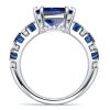 Princess Cut Blue Sapphire Engagement Ring in Rhodium-Plated Sterling Silver