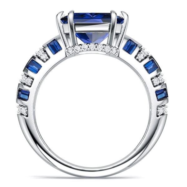 Princess Cut Blue Sapphire Engagement Ring in Rhodium-Plated Sterling Silver