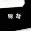 Rose Gold Clover Stud Earrings with Created White Sapphires