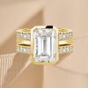 Emerald Cut 3-Piece Wedding Ring Set with Golden Bezel Setting