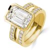 Emerald Cut 3-Piece Wedding Ring Set with Golden Bezel Setting