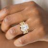 Emerald Cut 3-Piece Wedding Ring Set with Golden Bezel Setting