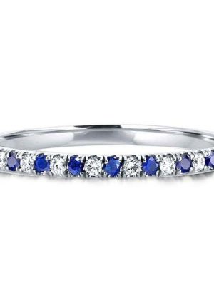 Sterling Silver Round Cut Wedding Band 1.50 CT. TW. Blue and White Stones