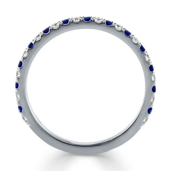 Sterling Silver Round Cut Wedding Band 1.50 CT. TW. Blue and White Stones