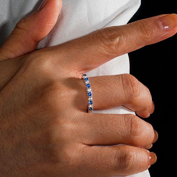 Sterling Silver Round Cut Wedding Band 1.50 CT. TW. Blue and White Stones