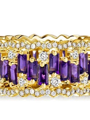 18K Gold Plated Amethyst Baguette Cut Multi Row Band Ring | 12.50 CTW