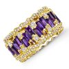 18K Gold Plated Amethyst Baguette Cut Multi Row Band Ring | 12.50 CTW