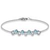 Sterling Silver Princess Cut Aquamarine & White CZ Chain Bracelet - 6, 7, 8, 9 inch