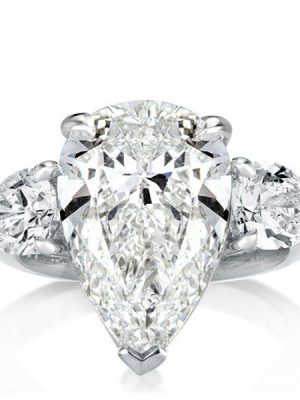 Pear Cut Three Stone Ring - Sterling Silver - Simulated Diamond