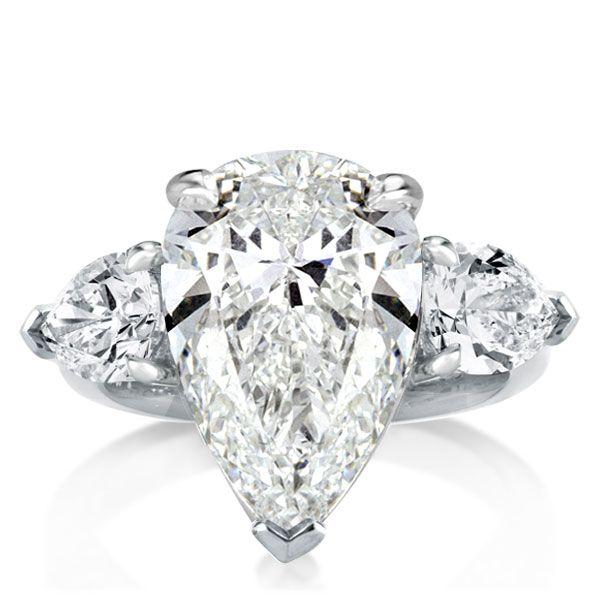 Pear Cut Three Stone Ring - Sterling Silver - Simulated Diamond