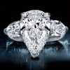 Pear Cut Three Stone Ring - Sterling Silver - Simulated Diamond