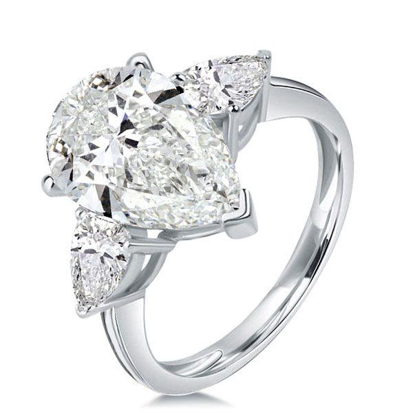 Pear Cut Three Stone Ring - Sterling Silver - Simulated Diamond