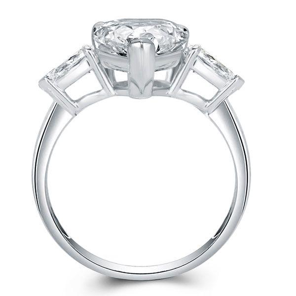 Pear Cut Three Stone Ring - Sterling Silver - Simulated Diamond