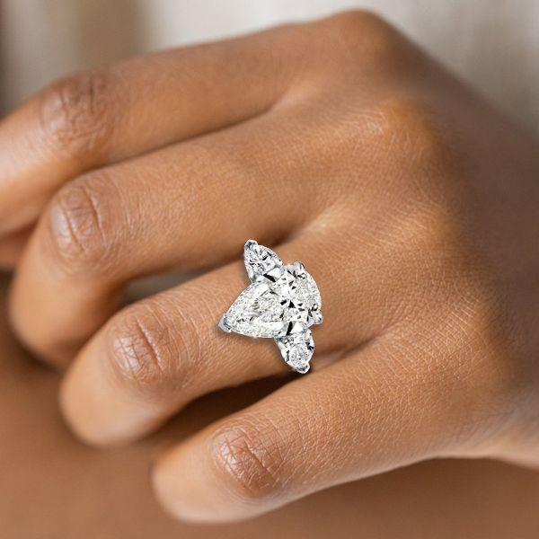 Pear Cut Three Stone Ring - Sterling Silver - Simulated Diamond