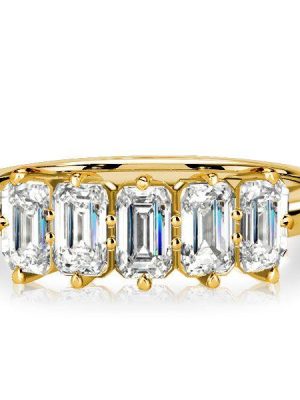 Emerald Cut Five Stone Wedding Band for Women - Sterling Silver