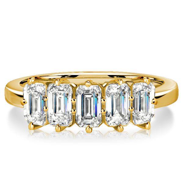 Emerald Cut Five Stone Wedding Band for Women - Sterling Silver