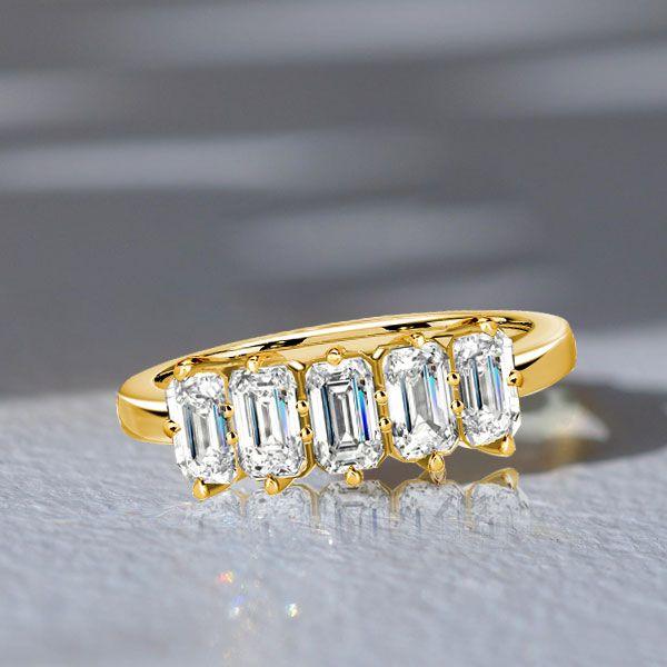 Emerald Cut Five Stone Wedding Band for Women - Sterling Silver