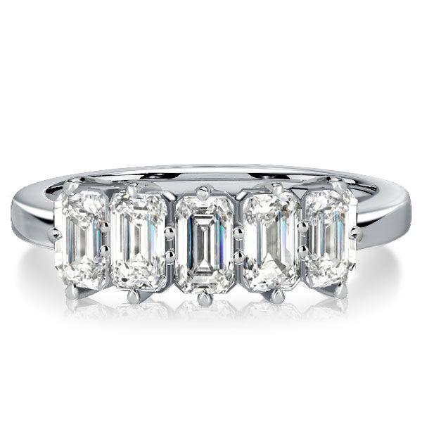 Emerald Cut Five Stone Wedding Band for Women - Sterling Silver