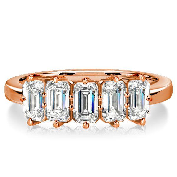 Emerald Cut Five Stone Wedding Band for Women - Sterling Silver