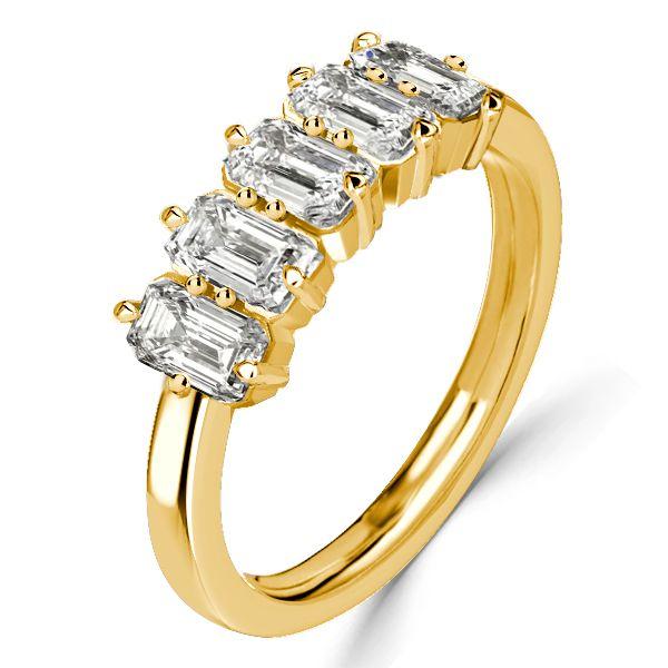 Emerald Cut Five Stone Wedding Band for Women - Sterling Silver