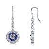 Blue Sapphire Halo Drop Earrings - Sterling Silver Vintage Style