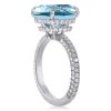 Aquamarine Engagement Ring, Cushion Cut with Hidden Halo, Sterling Silver