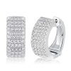Rhodium Plated Sterling Silver Pave Hoop Earrings for Women 14mm