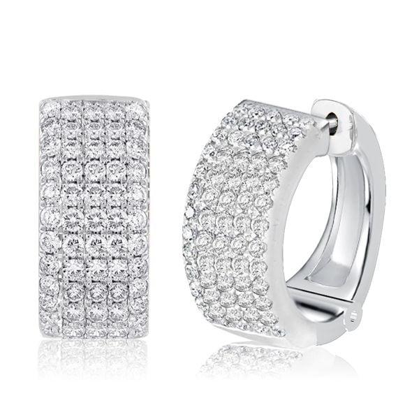 Rhodium Plated Sterling Silver Pave Hoop Earrings for Women 14mm