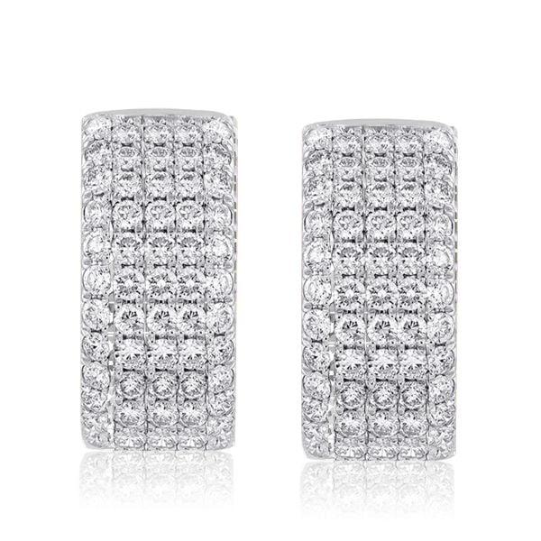 Rhodium Plated Sterling Silver Pave Hoop Earrings for Women 14mm