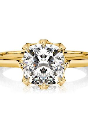Cushion Cut Engagement Ring - 18K Gold Plated Sterling Silver - Claw Prong Vintage Style