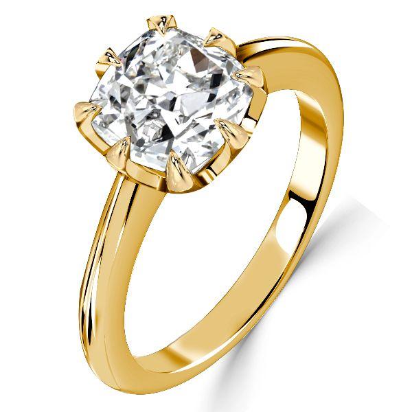Cushion Cut Engagement Ring - 18K Gold Plated Sterling Silver - Claw Prong Vintage Style