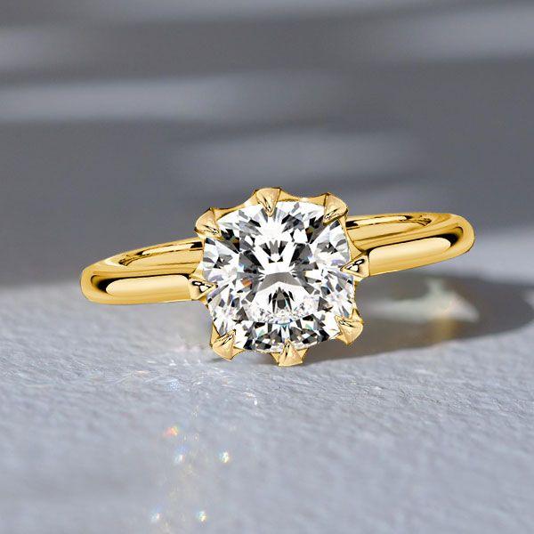 Cushion Cut Engagement Ring - 18K Gold Plated Sterling Silver - Claw Prong Vintage Style