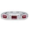 Ruby Half Eternity Band Ring - Milgrain Bezel - Sterling Silver Wedding Band