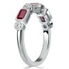 Ruby Half Eternity Band Ring - Milgrain Bezel - Sterling Silver Wedding Band